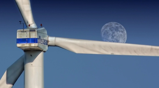 Wind turbine in front of moon